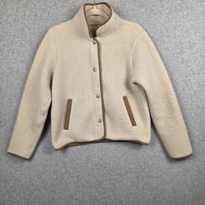 J Crew Jacket Womens XS Beige Vintage Fleece Sherpa Snap Front Warm Coat